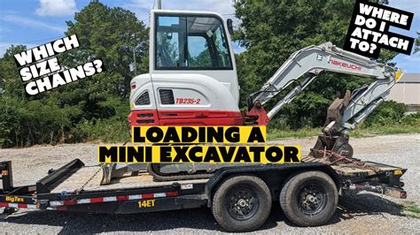 how to secure a mini excavator on a trailer|loading mini ex on trailer.